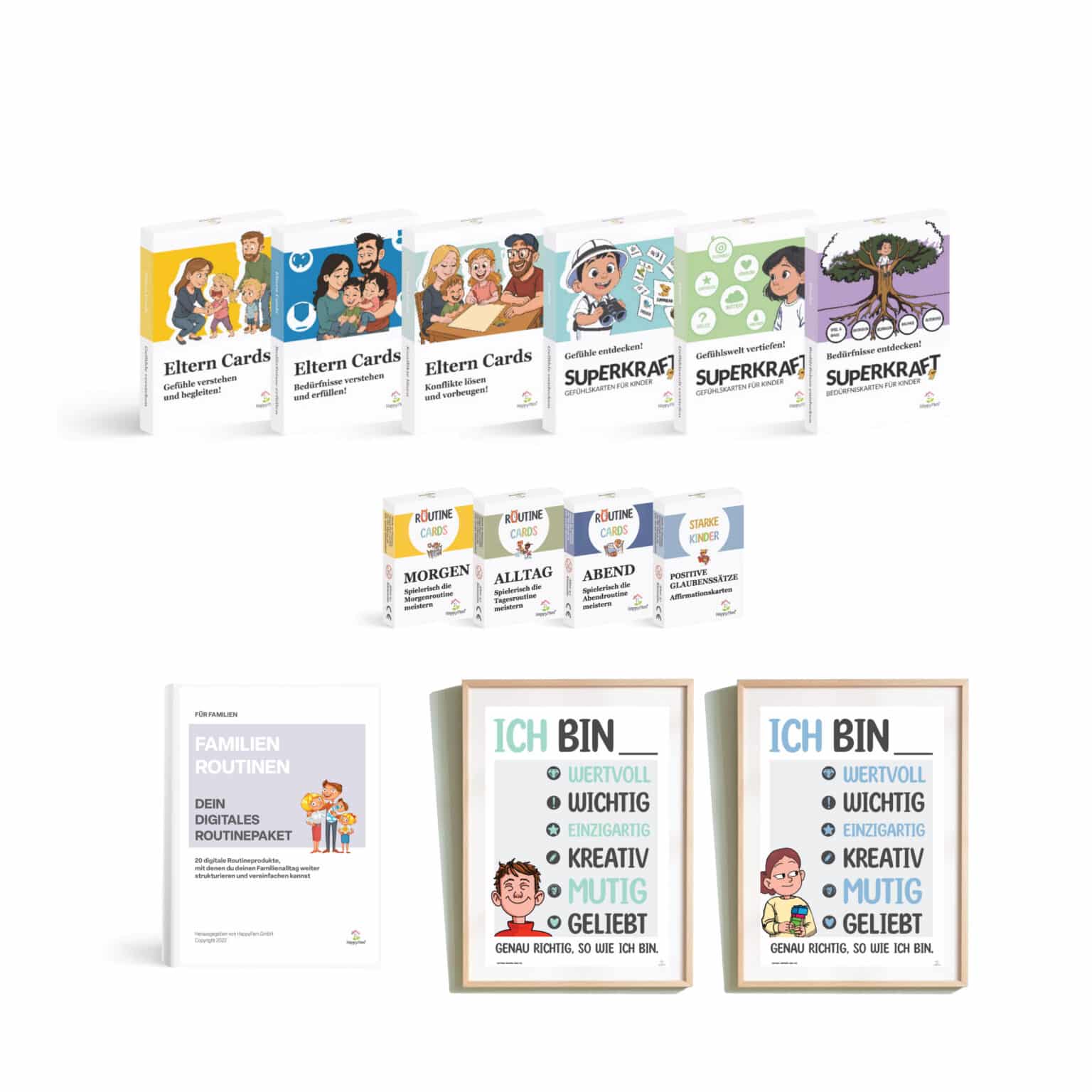 goldpaket happyfam – eltern cards, kinder cards, routine cards und affirmationskarten im set